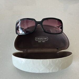 COACH S425 Samantha Black Rectangle Sunglasses Bling Polka Dot Accents & Case